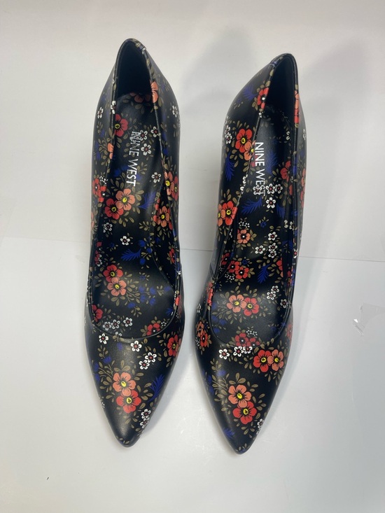 Nine West Shoes - Nine West Black Floral Pointed Pumps with Red and Pink Blooms